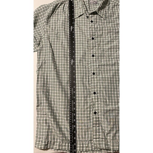 VTG No Fear Men's L Button Up Short Sleeve Front Pocket Shirt Plaid Green White - Picture 5 of 10
